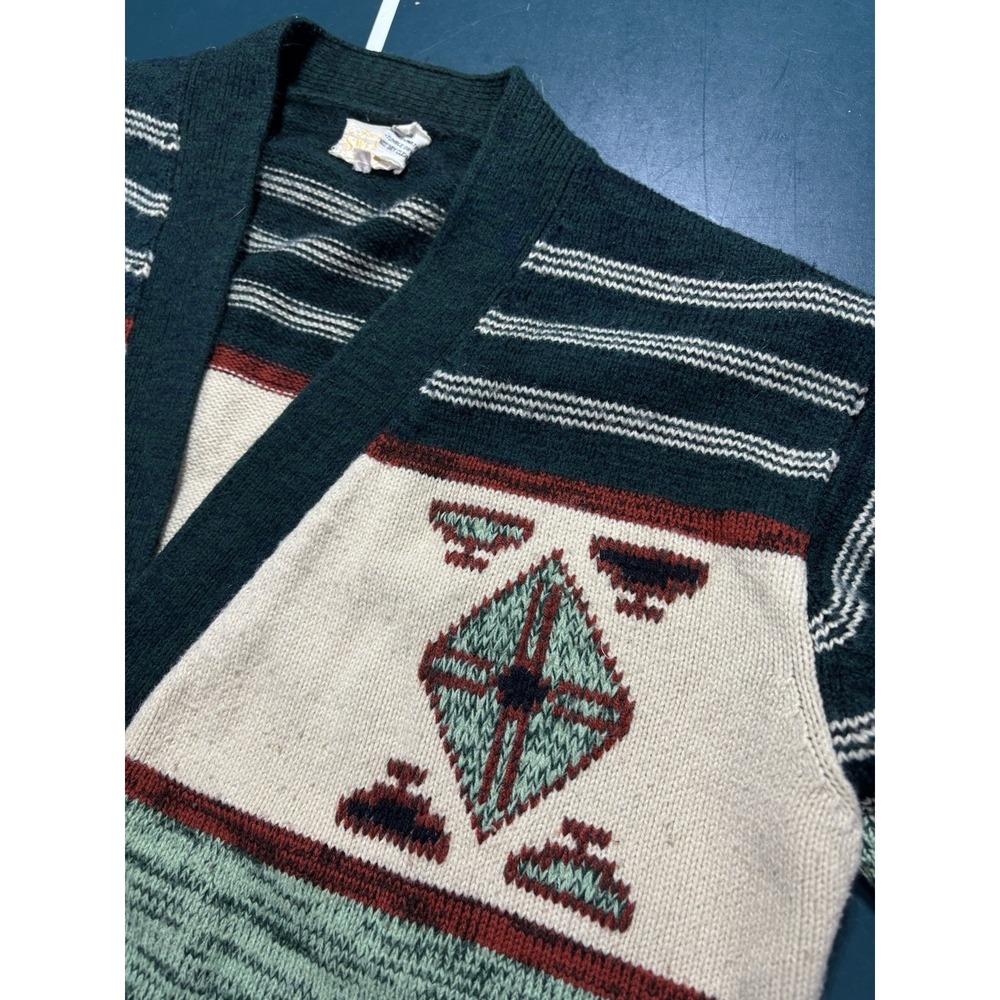 Vintage Southwest Aztec Cardigan Sweater Women's XL 70s Tribal Boho Open Front - Picture 4 of 15